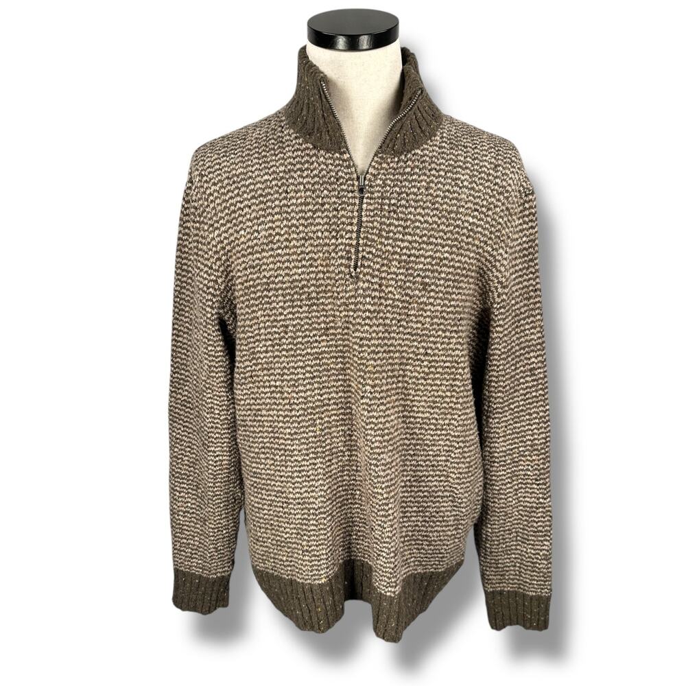 Vintage Gap 1/4 Zip Sweater Men's Large Brown Wool Blend Knit Confetti‎ Y2K 2007
